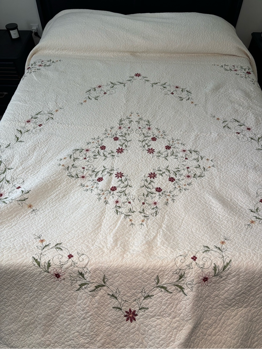 Vintage Extra Large Cream Floral Quilt Covers Pillows Floral Cottagecore 102x118